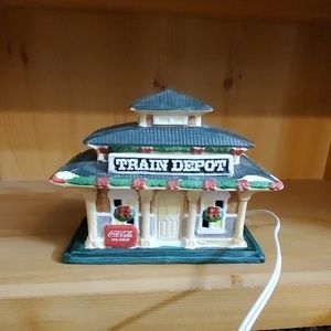 Coca-cola Christmas village train Depot